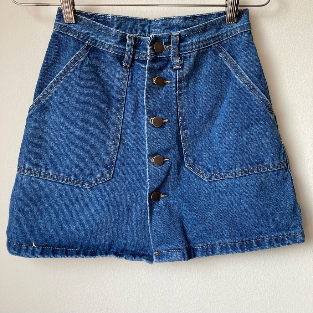 Button Fly Denim A-line Mini Skirt Women's Size XS Medium Wash Blue EUC